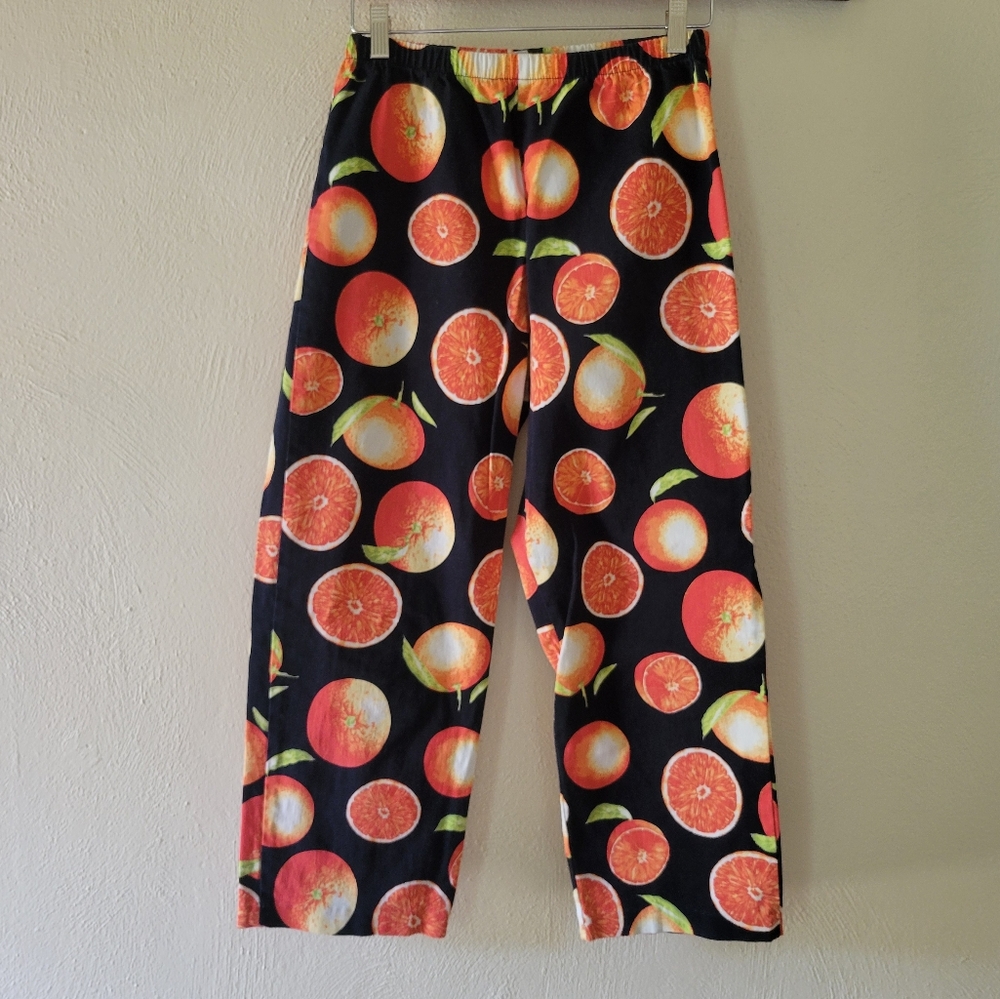 Merchant Black Capris with Oranges Fruit M Cotton Comfy Casual Unique VTG